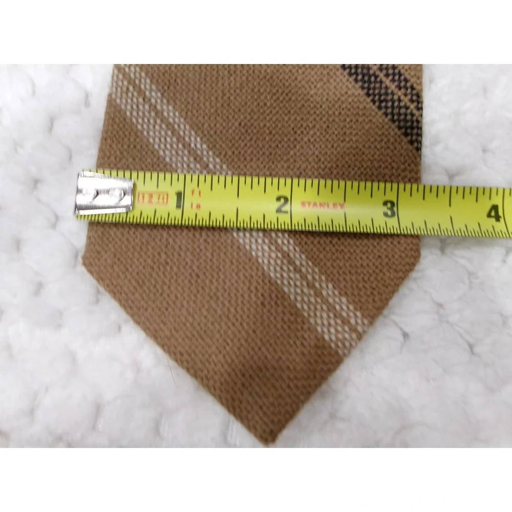 Rooster Mens 3x57 Necktie Tan Striped Scottish Lambswool Vintage Made in USA